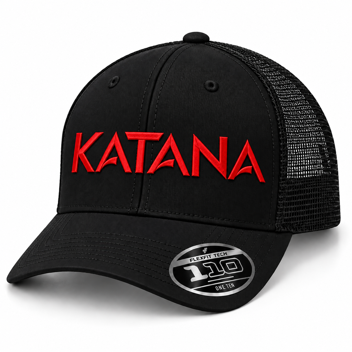 KATANA Flexfit 110® Embroidered Mesh-Back Cap — Black/Red
