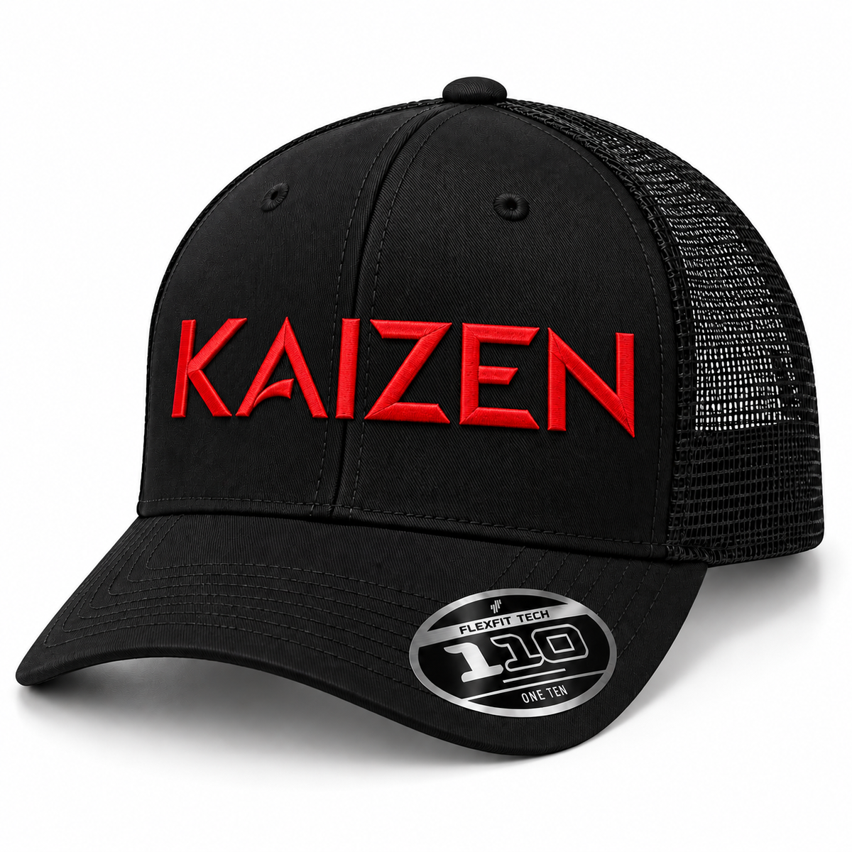KAIZEN Flexfit 110® Embroidered Mesh-Back Cap — Black/Red
